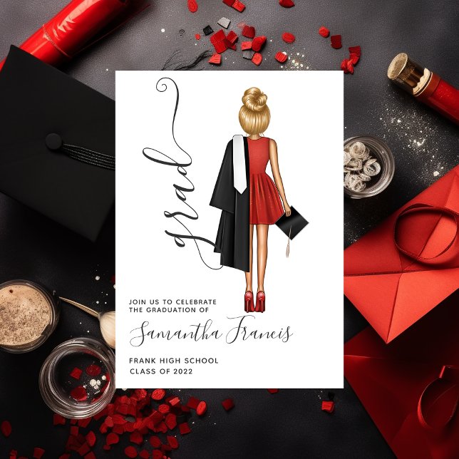 Elegant Red, Black and White Girl Graduation Party Invitation (Creator Uploaded)