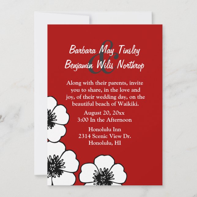 Elegant Red, Black and White Wedding Invitation (Front)