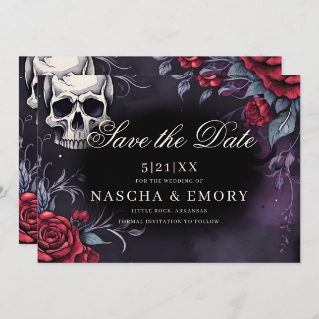 Elegant Red & Black Cathedral Gothic Wedding Save The Date (Front/Back)