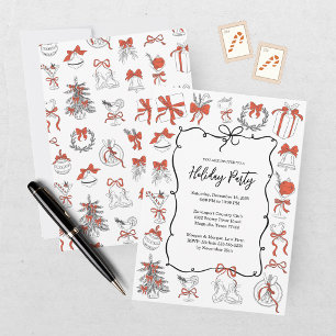 Elegant Red Black Christmas Holiday Party Invitation