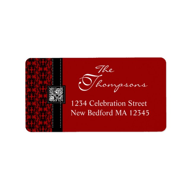Elegant Red & Black Damask Address Label (Front)