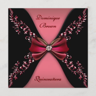 Elegant Red Black Diamond Bow Quinceanera Invitation