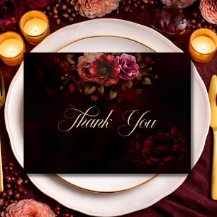 Elegant red black floral gothic Wedding  Thank You Card