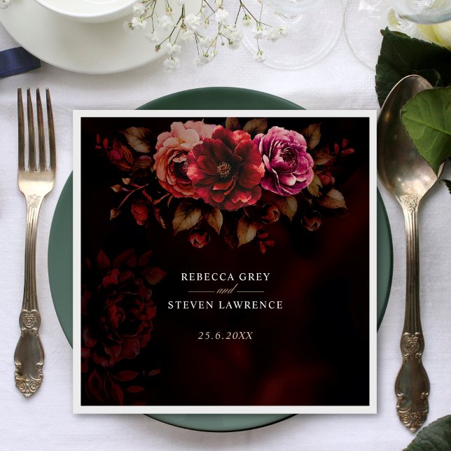 Elegant red black floral romantic moody Wedding Napkin (Creator Uploaded)