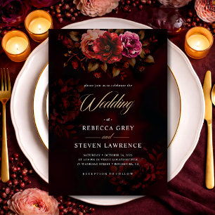 Elegant red black floral wedding  invitation