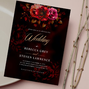 Elegant red black floral wedding  invitation