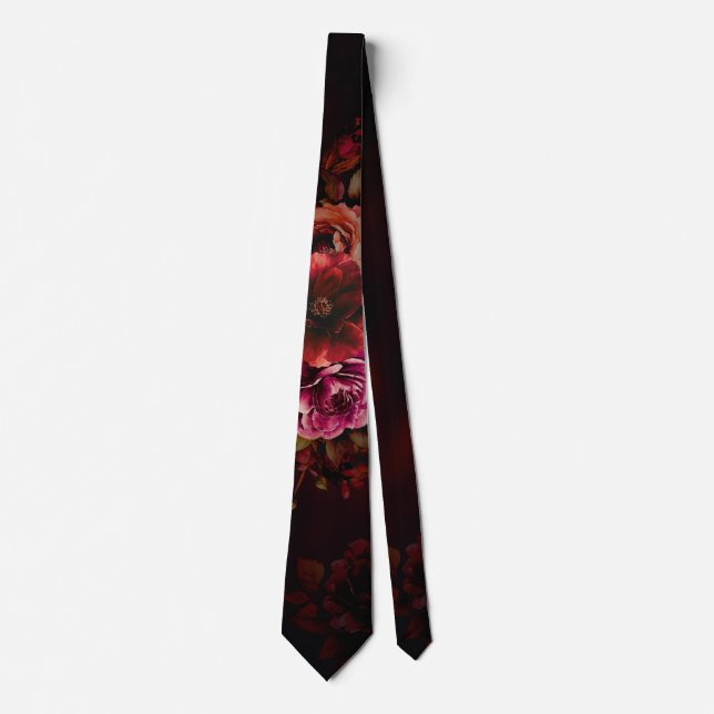 Elegant red black floral wedding moody gothic  tie (Front)
