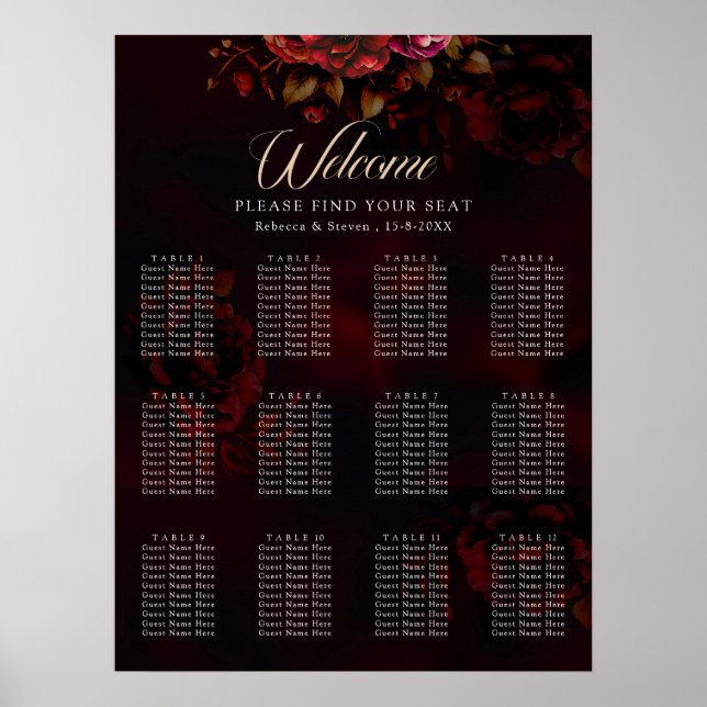 Elegant red black floral Wedding romantic gothic Poster (Front)