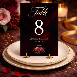 Elegant red black floral Wedding romantic moody  Table Number