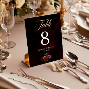 Elegant red black floral Wedding romantic moody  Table Number