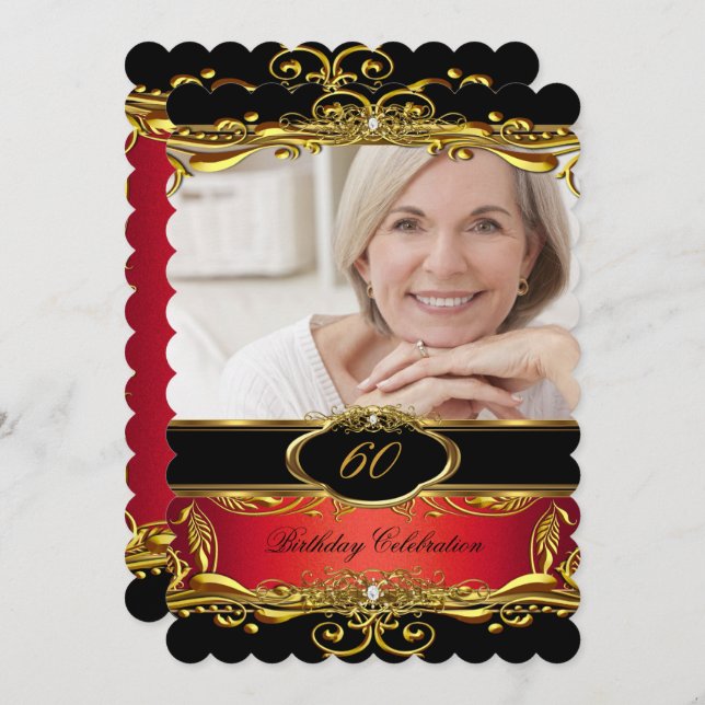 Elegant Red Black Gold 60th Birthday Party Invitation (Front/Back)
