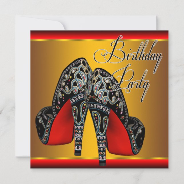 Elegant Red Black Gold Birthday Party Invitation (Front)