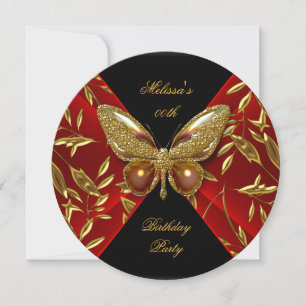 Elegant Red Black Gold Butterfly Birthday Party Invitation