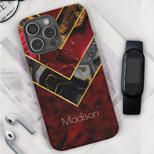  Elegant red black gold girly geometric  iPhone 16 Pro Case