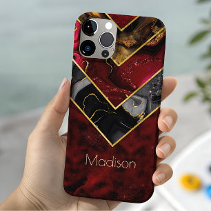  Elegant red black gold girly geometric  iPhone 15 Case