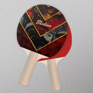 Elegant red black gold girly geometric ping pong paddle