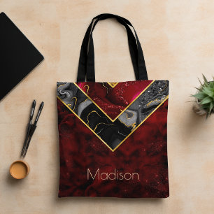 Elegant red black gold girly geometric Tote Bag