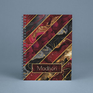 Elegant red black gold girly glitter striped notebook