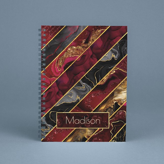 Elegant red black gold girly glitter striped  notebook (Creator Uploaded)