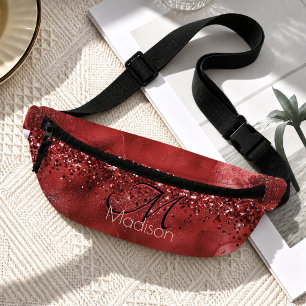Elegant red black gold glitter monogram duffle ba bum bags