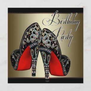 Elegant Red Black Gold High Heels Birthday Party Invitation