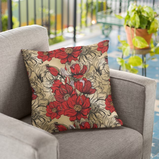 Elegant Red Black Gold Rose Flower pattern Cushion (Creator Uploaded)