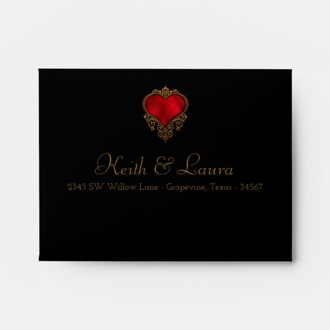 Elegant Red Black Gold Wedding RSVP Envelope (Front)