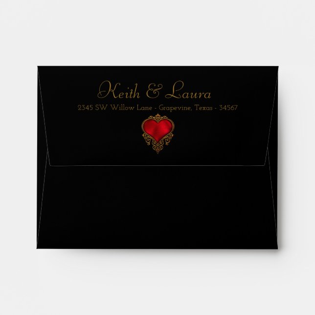 Elegant Red Black Gold Wedding RSVP Envelope (Back (Top Flap))
