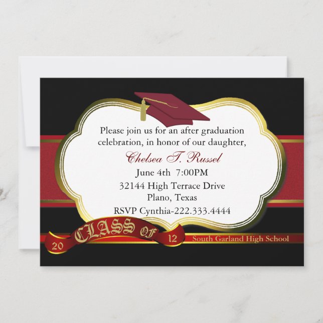 Elegant Red & Black Graduation Party Invitation (Front)