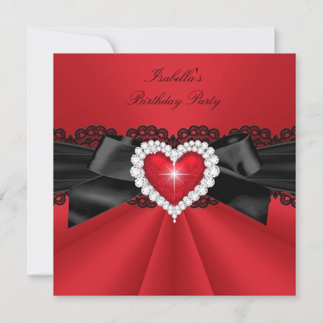 Elegant Red Black Heart Birthday Party Invitation (Front)