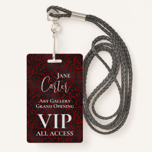 Elegant Red Black Leopard VIP All Access Pass ID Badge