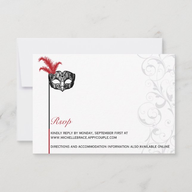 Elegant Red Black Masquerade Information Card (Front)