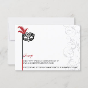 Elegant Red Black Masquerade Information Card