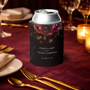 Elegant red black moody floral wedding  can cooler