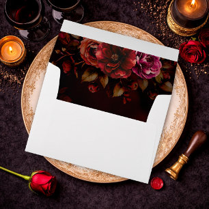 Elegant Red Black Moody Floral Wedding Envelope