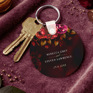 Elegant red black moody floral wedding  key ring