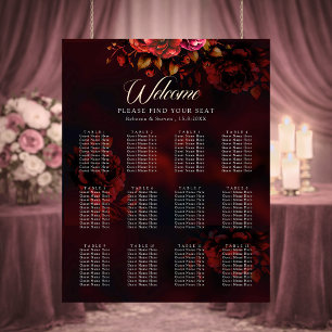 Elegant red black moody floral wedding poster