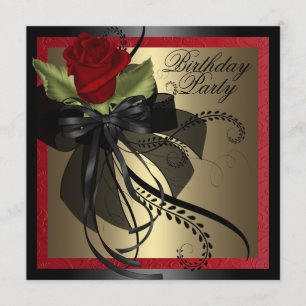 Elegant Red & Black Rose Birthday Invitation