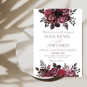 Elegant Red & Black Roses Wedding-Romantic wedding Invitation