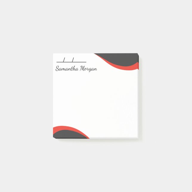 Elegant red & black waves customisable post-it notes (Front)