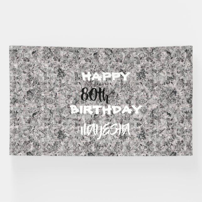 Elegant Red Black & White Floral Birthday Banner  (Horizontal)