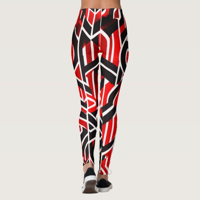 Elegant Red, Black, White with Subtle Pattern -  Leggings (Back)