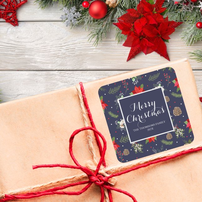 Elegant Red Bloom Berry Festive Pattern Square Sticker (Creator Uploaded)