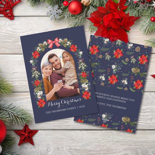 Elegant Red Bloom Berry Ribbon Festive Holiday Card (Creator Uploaded)