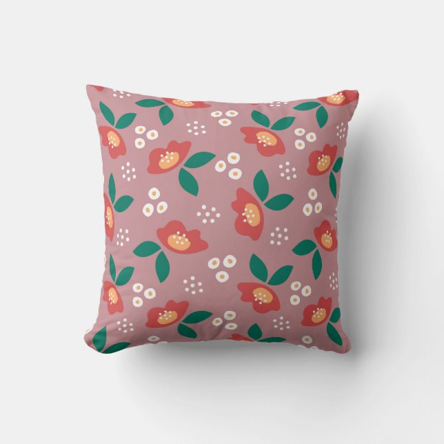 Elegant Red Blossom Pattern Cushion (Front)