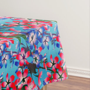 Elegant Red Blue And White Flower Aqua Tablecloth