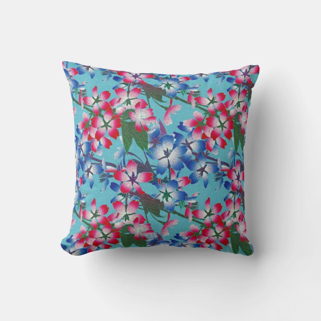 Elegant Red Blue And White Flower Cushion (Front)