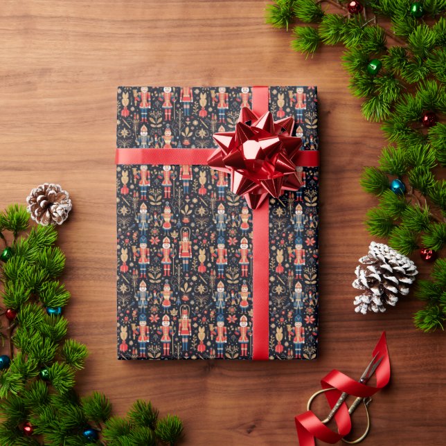 Elegant Red & Blue Nutcracker Classic Wrapping Paper (Holiday Gift)