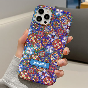 Elegant Red Blue Purple Mexican Talavera Tiles iPhone 15 Case
