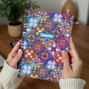 Elegant Red Blue Purple Mexican Talavera Tiles Notebook